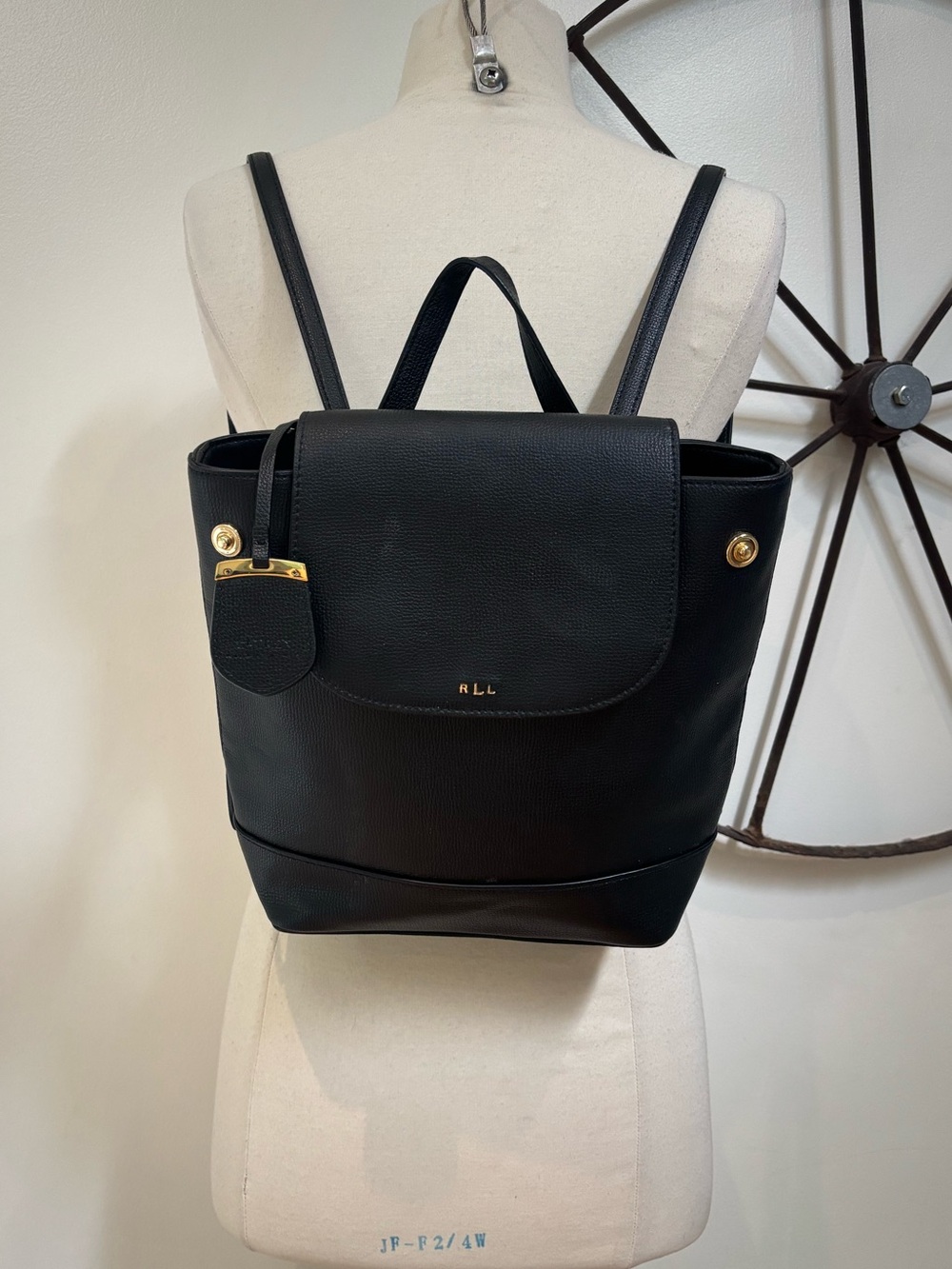 Ralph Lauren Calderwood small pebbled black leather backpack